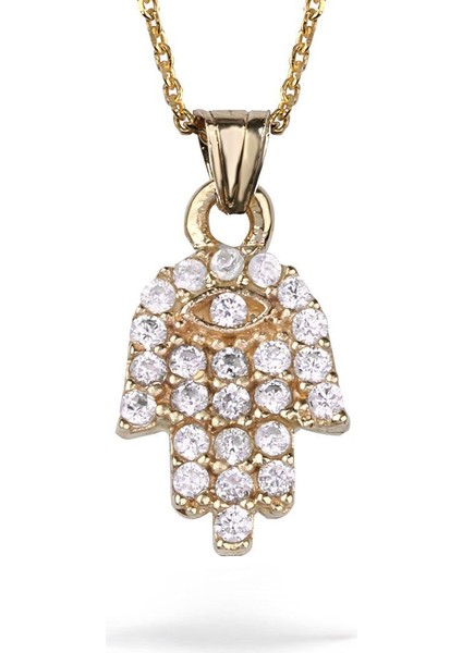 Zircone Taşlı Fatmaeli Altın Kolye 74130