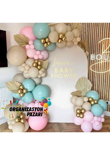 Balon Seti Krom Gold-Kış Yeşili-Makaron Pembe-Deniz Kumu 60 Lı Balon Zinciri Seti