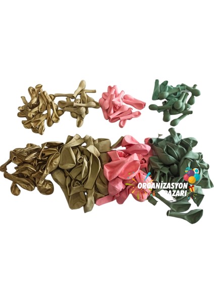 Balon Seti Krom Gold-Kış Yeşili-Makaron Pembe-Deniz Kumu 60 Lı Balon Zinciri Seti modelleri