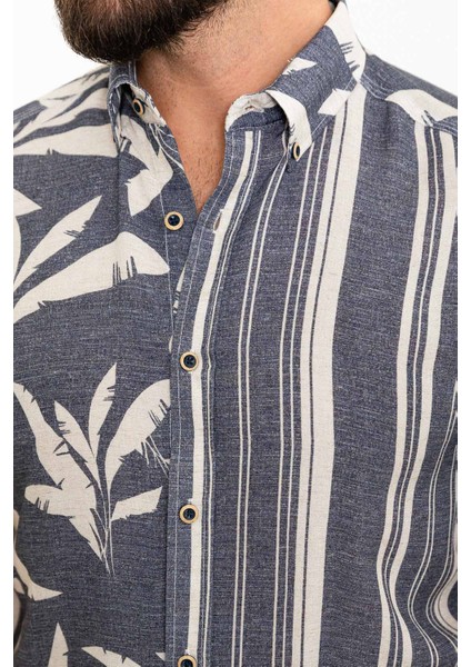 Desenli Lacivert Slim Fit Kısa Kollu Erkek Gömlek fiyatları