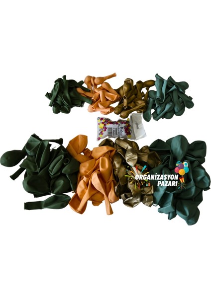 Balon Seti Krom Gold-Kış Yeşili-Okaliptus-Ten Rengi 60 Lı Balon Zinciri Seti modelleri