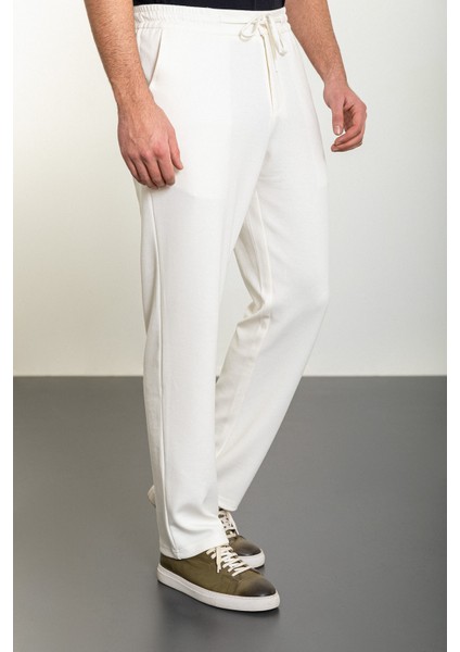 Düz Ekru Slim Fit Erkek Eşofman Altı