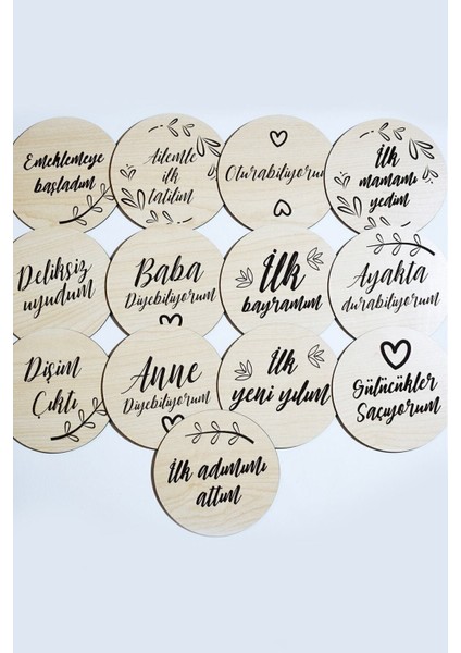 12 Aylık Plak Seti Ahşap Bebek Fotoğraf Kartları Ilklerim Seti fiyatları