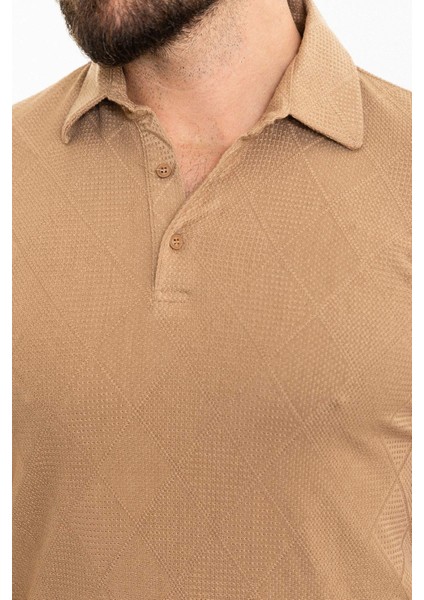 Desenli Bej Slim Fit Polo Yaka Erkek T-Shirt fiyatları