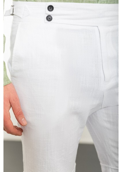 Düz Beyaz Super Slim Fit Kemerli Keten Erkek Şort fiyatları