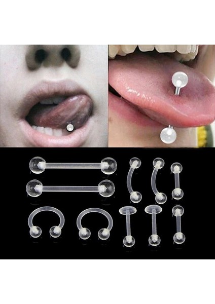 10 Lu Şeffaf Akrilik Kaş Göbek Dil Kulak Piercing EN41-10