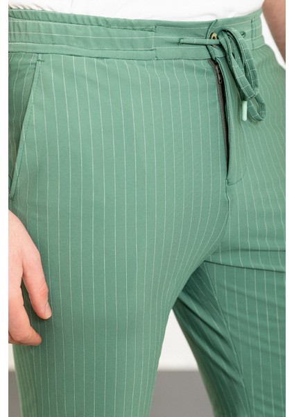 Çizgili Yeşil Super Slim Fit Beli Lastikli İpli Erkek Şort fiyatları