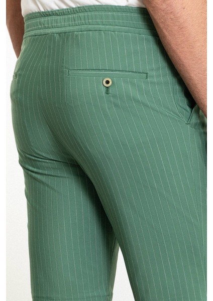Çizgili Yeşil Super Slim Fit Beli Lastikli İpli Erkek Şort fırsatları