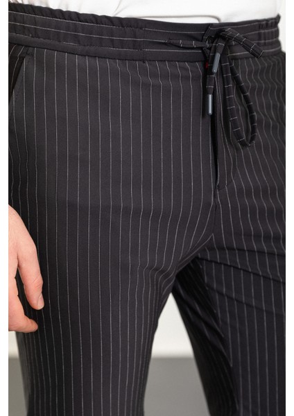 Çizgili Siyah Super Slim Fit Beli Lastikli İpli Erkek Şort fiyatları