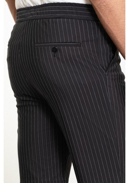 Çizgili Siyah Super Slim Fit Beli Lastikli İpli Erkek Şort fırsatları