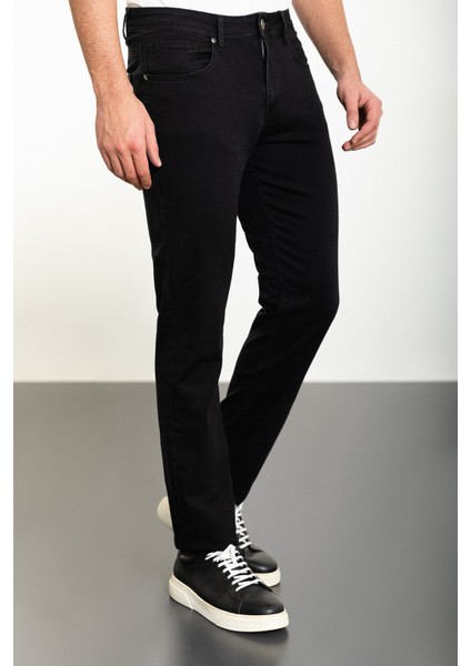 Düz Siyah Slim Fit Erkek Kot Pantolon