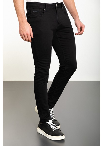 Düz Siyah Super Slim Fit Erkek Kot Pantolon