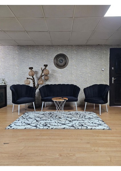 Papatya Çay Seti Koltuk Takımı Beyaz Boyalı Sivriltme Ayak, Balkon, Salon, Ofis, Cafe Koltuk Takımı