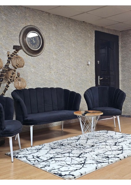 Papatya Çay Seti Koltuk Takımı Beyaz Boyalı Sivriltme Ayak, Balkon, Salon, Ofis, Cafe Koltuk Takımı