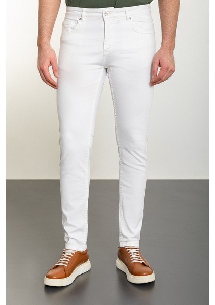 Düz Beyaz Super Slim Fit Erkek Kot Pantolon