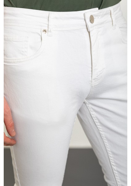 Düz Beyaz Super Slim Fit Erkek Kot Pantolon