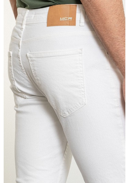 Düz Beyaz Super Slim Fit Erkek Kot Pantolon