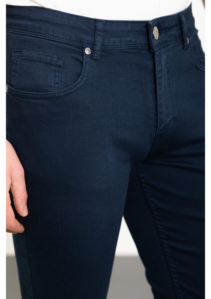 Düz Lacivert Slim Fit Erkek Kot Pantolon