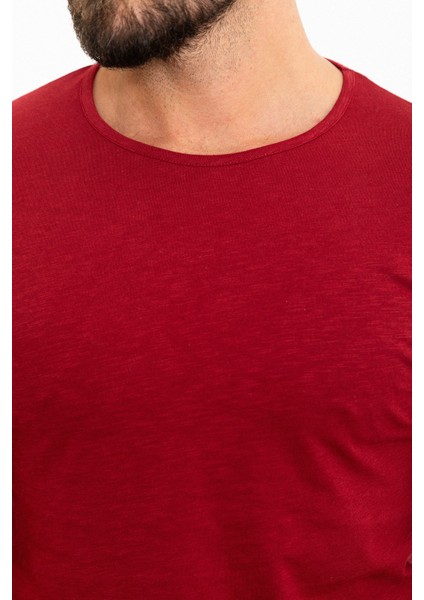 Düz Bordo Slim Fit Bisiklet Yaka Erkek T-Shirt fiyatları