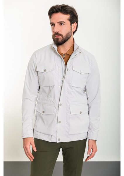 Düz Taş Slim Fit Torba Cep Hakim Yaka Erkek Trenchcoat modelleri