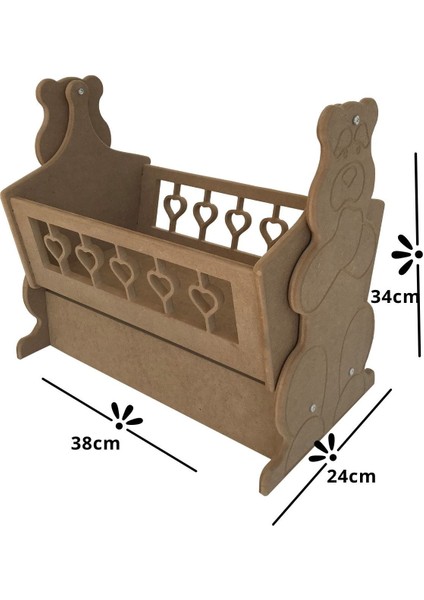 Çatılı Ahşap Bebek Evi (15 Adet Mobilyalı) ve Ahşap Beşik