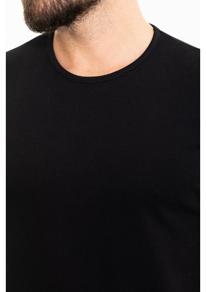 Düz Siyah Slim Fit Bisiklet Yaka Erkek T-Shirt fiyatları