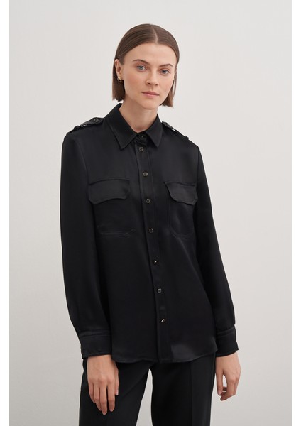 2236111 Apolet Detaylı Gömlek Yaka Saten Bluz indirimleri