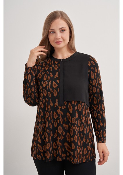2676112 Leopar Desenli Örme Bluz