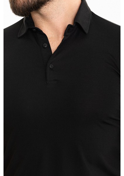 Düz Siyah Slim Fit Polo Yaka Erkek T-Shirt fiyatları