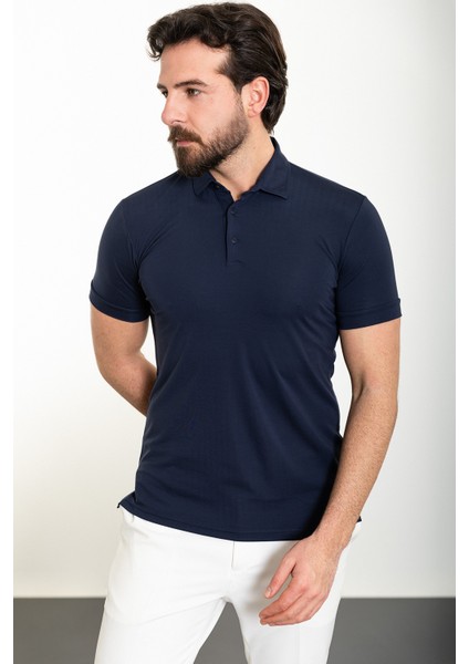 Düz Lacivert Slim Fit Polo Yaka Erkek T-Shirt modelleri