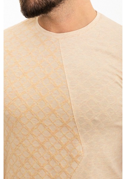 Desenli Kamel Slim Fit Bisiklet Yaka Erkek T-Shirt fiyatları