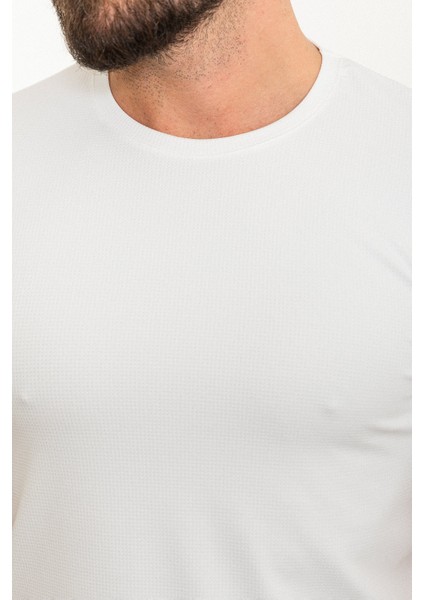 Desenli Ekru Slim Fit Bisiklet Yaka Erkek T-Shirt fiyatları