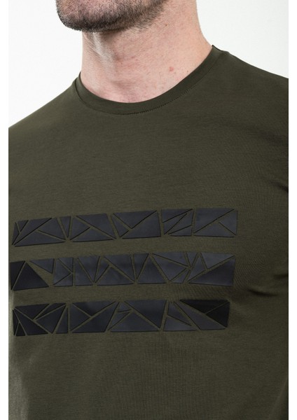 Baskılı Haki Slim Fit Bisiklet Yaka Basic Erkek T-Shirt fiyatları