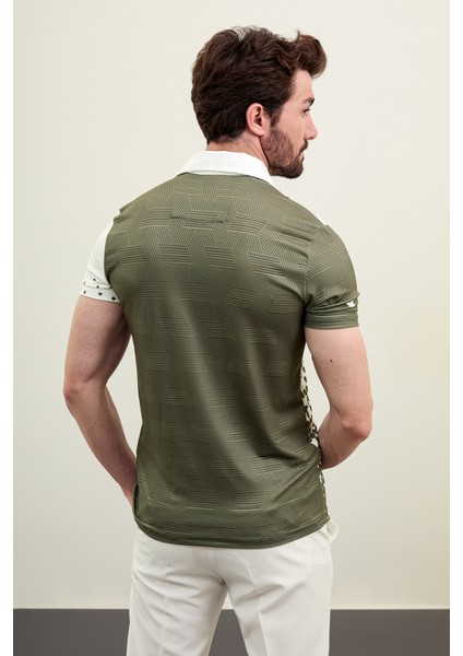 Desenli Haki Slim Fit Polo Yaka Erkek T-Shirt modelleri