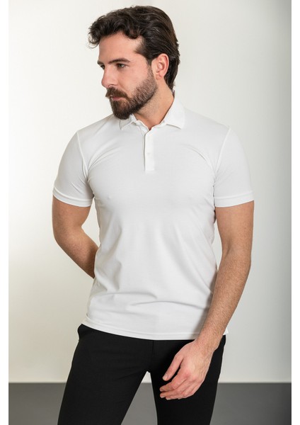 Düz Ekru Slim Fit Polo Yaka Erkek T-Shirt modelleri