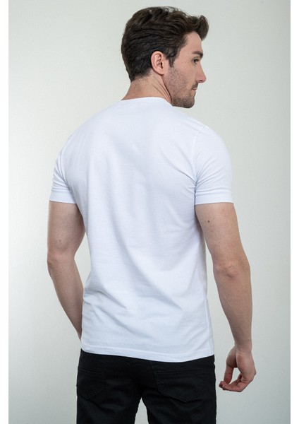 Baskılı Beyaz Slim Fit Bisiklet Yaka Basic Erkek T-Shirt