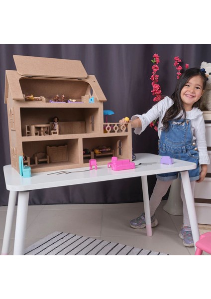 Katlı Otopark ve Çatılı Ahşap Oyuncak Bebek Evi(15 Adet Mobilyalı) fırsatları