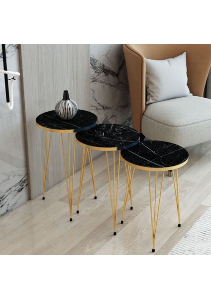 Tekno Trust 2 Yıl Siyah Gold Orta Sehpa Seti,zigon Sehpa Seti 4lü Zigon Set Modern 50 x 90 Siyah Modern Suntala