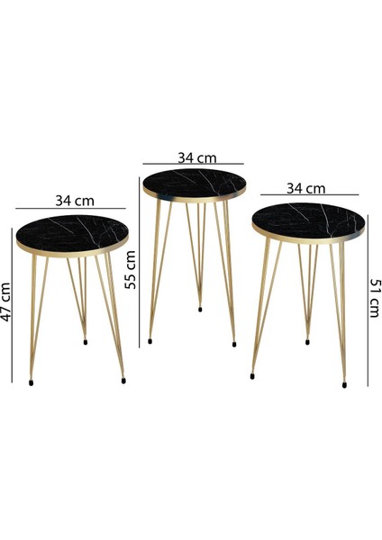 Tekno Trust 2 Yıl Siyah Gold Orta Sehpa Seti,zigon Sehpa Seti 4lü Zigon Set Modern 50 x 90 Siyah Modern Suntala
