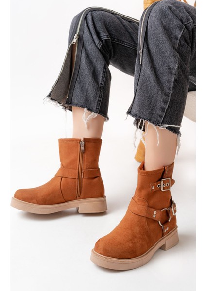 02-2013 Taba Süet Toka Aksesuarlı Fermuarlı Günlük Kadın Bot fiyatları