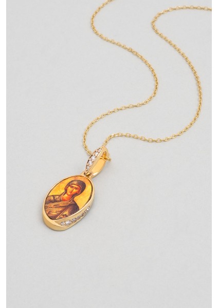 Meryem Ana 18 Ayar Sarı Altın Kaplama 43 cm Gümüş Madalyon Kolye modelleri