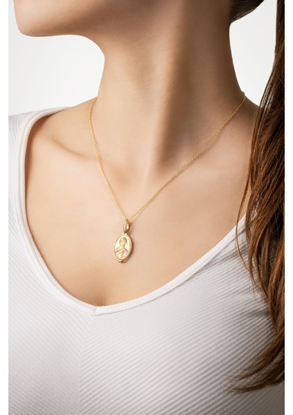 Meryem Ana 18 Ayar Sarı Altın Kaplama 43 cm Gümüş Madalyon Kolye fırsatları