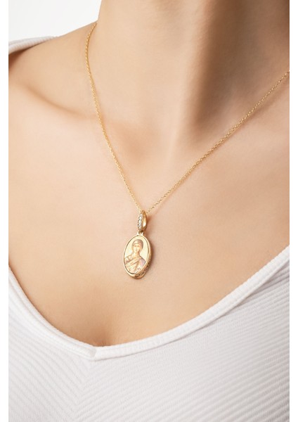 Meryem Ana 18 Ayar Sarı Altın Kaplama 43 cm Gümüş Madalyon Kolye indirimleri