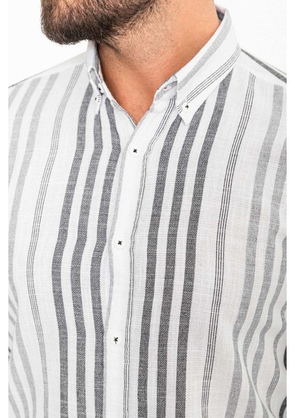 Çizgili Siyah Slim Fit Uzun Kollu Erkek Gömlek fiyatları