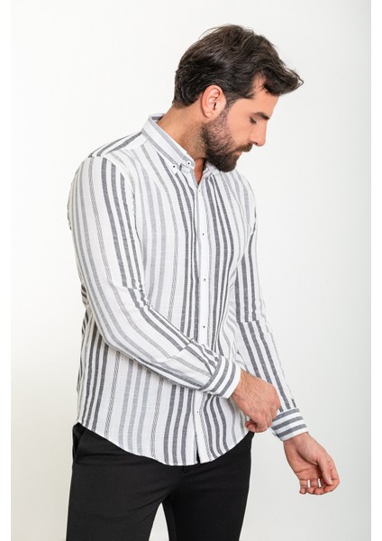 Çizgili Siyah Slim Fit Uzun Kollu Erkek Gömlek modelleri