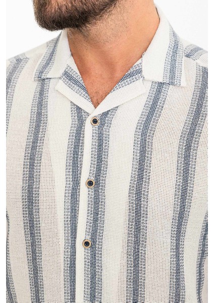 Çizgili Lacivert Slim Fit Apaç Yaka Kısa Kollu Erkek Gömlek fiyatları