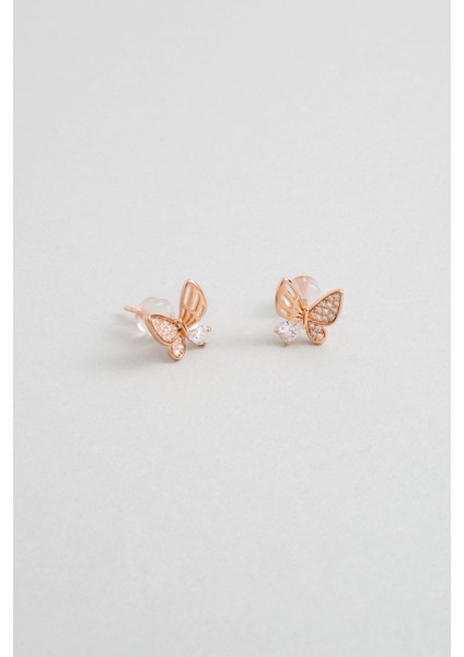 Minimal Kelebek 18 Ayar Rose Altın Kaplama Gümüş Küpe
