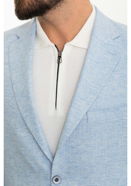 Kırçıllı Mavi Slim Fit Mono Yaka Keten Erkek Ceket fiyatları