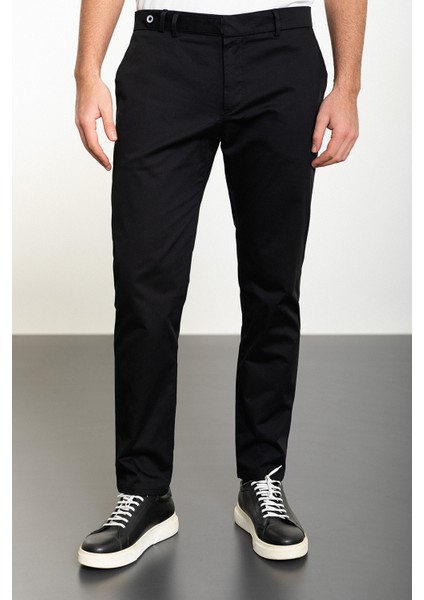 Düz Siyah Super Slim Fit Kemerli Erkek Pantolon