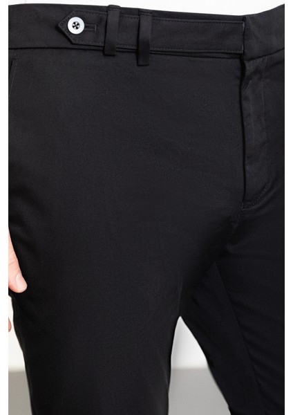 Düz Siyah Super Slim Fit Kemerli Erkek Pantolon